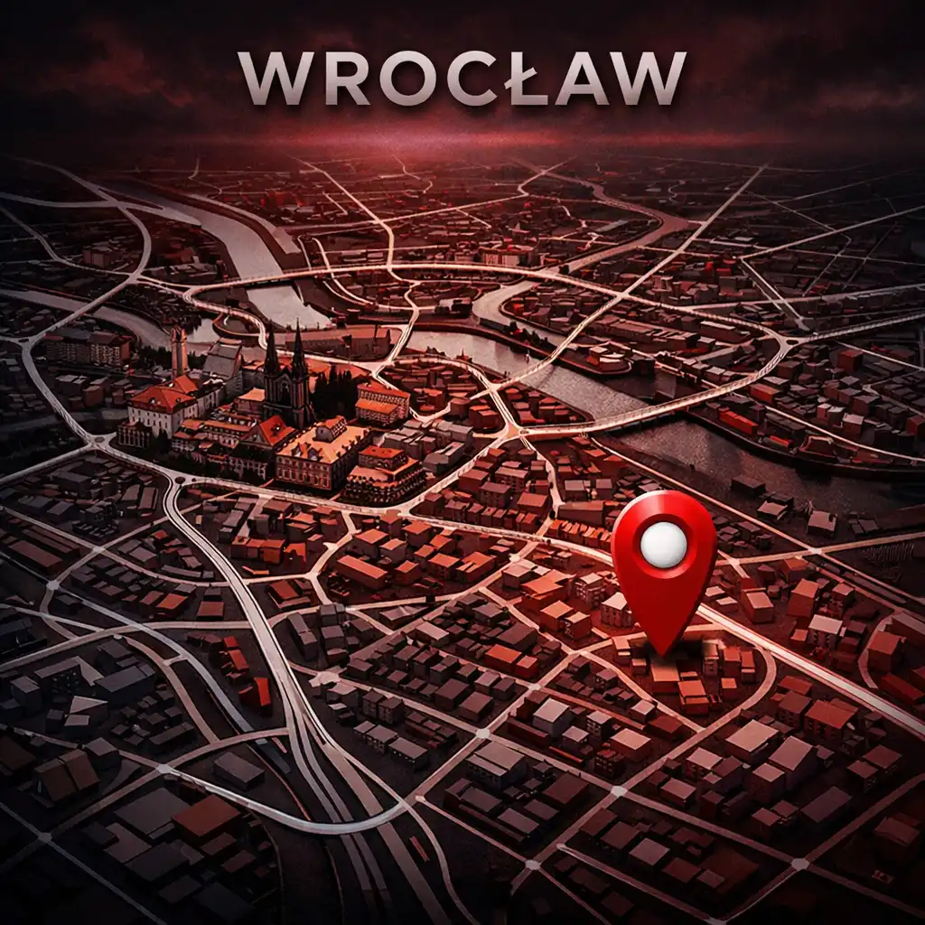 Mapa z zaznaczoną lokalizacją redakcji "AL - GO" ALBERT GOŚCINIAK przy ulicy Chmurnej 41 we Wrocławiu
