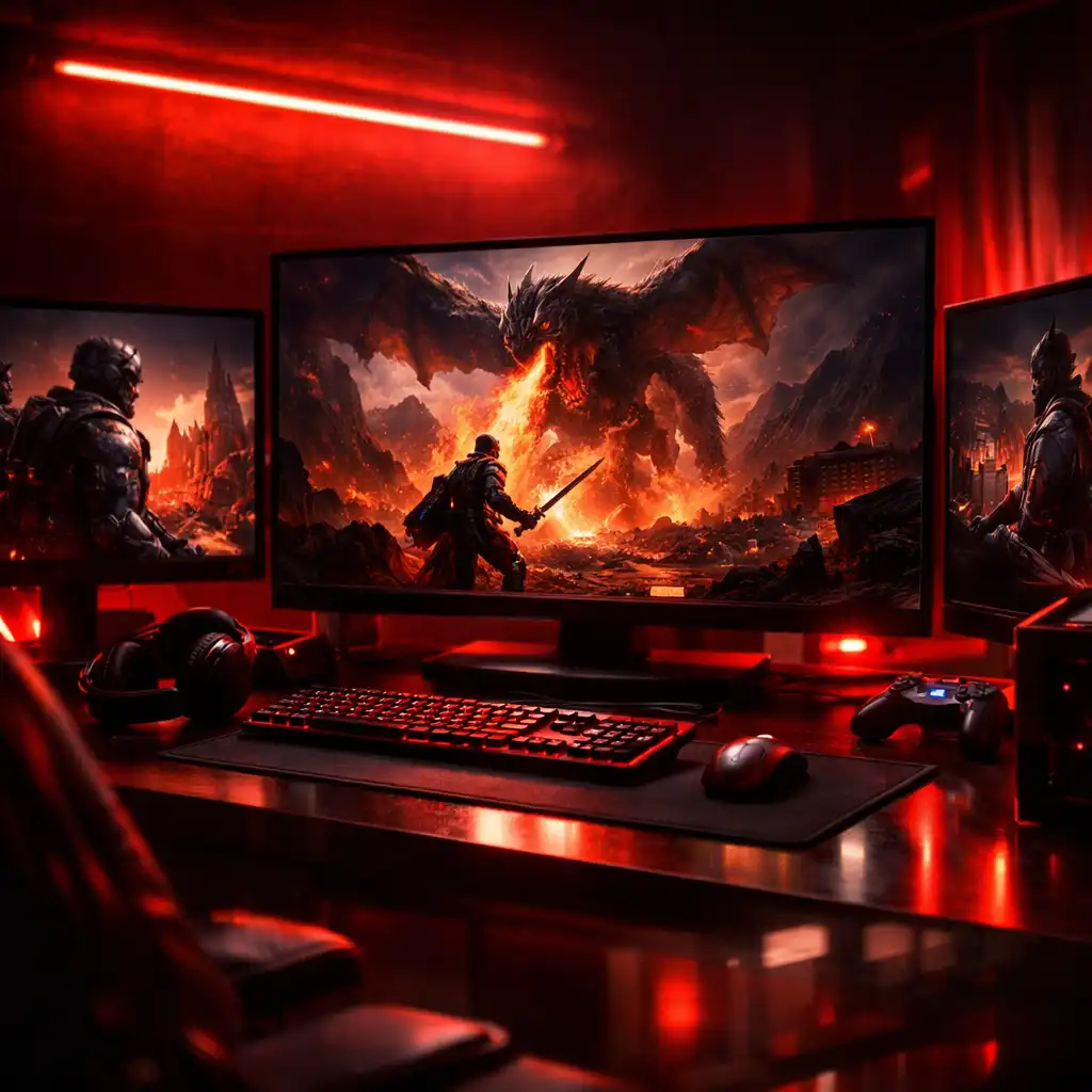 Dynamiczna kolażowa grafika z najnowszymi premierami gier na PC i konsole